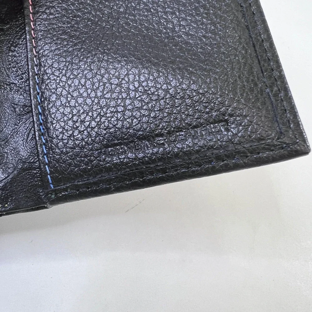Robert Graham Mens Black Leather Trifold Wallet Multicolor Stitching Paisley